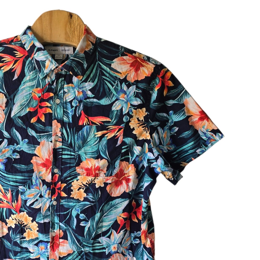 Old Navy Mens XXL Tropical Floral‎ Built-In Flex Short Sleeve Button Up Shirt